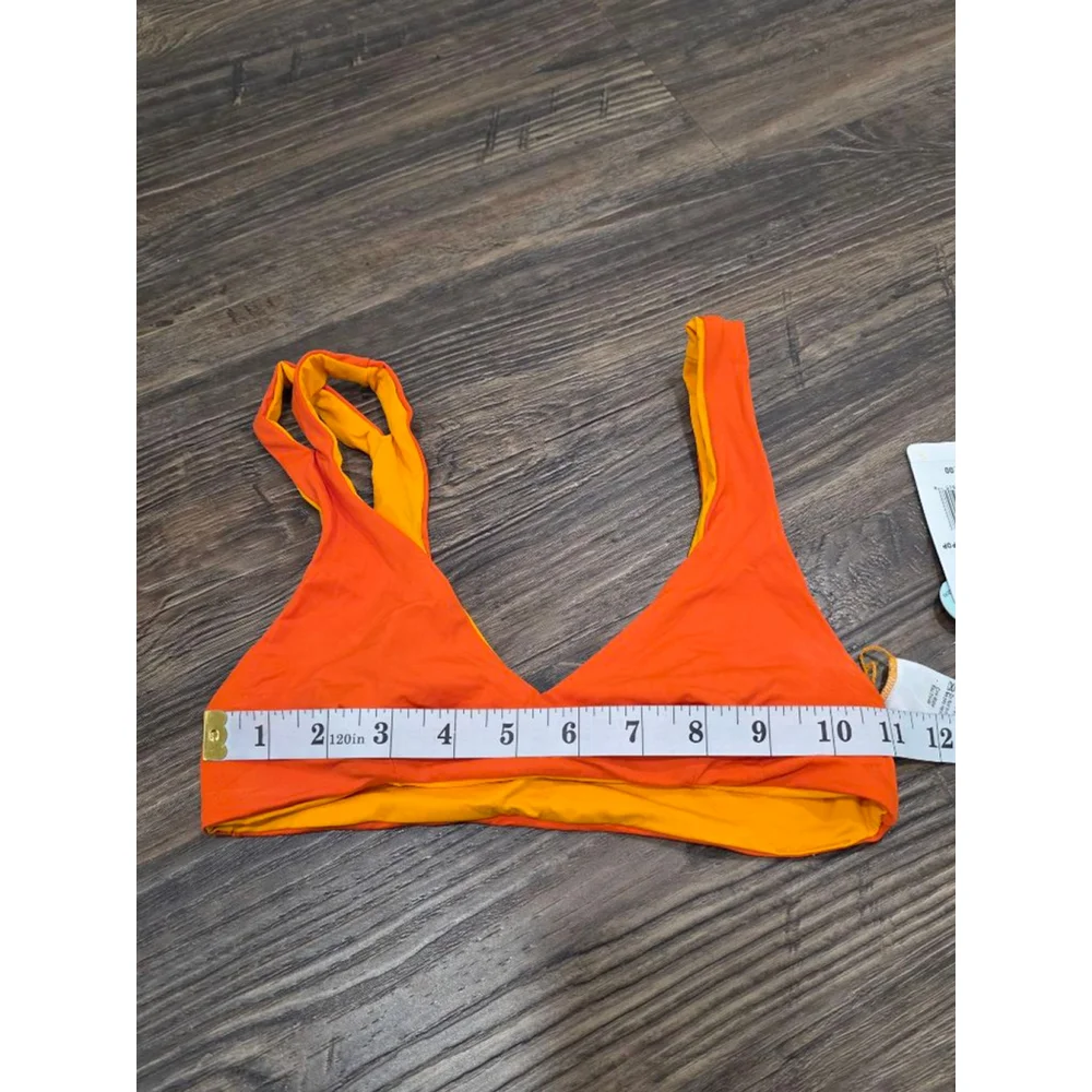 L*Space One Wave Bikini Top Small D/DD Reversible Orange Yellow Swim Top NWT